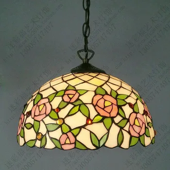 

16inch tiffany style Rose glass pendant light bedroom study color glass lamp E27 110-240V