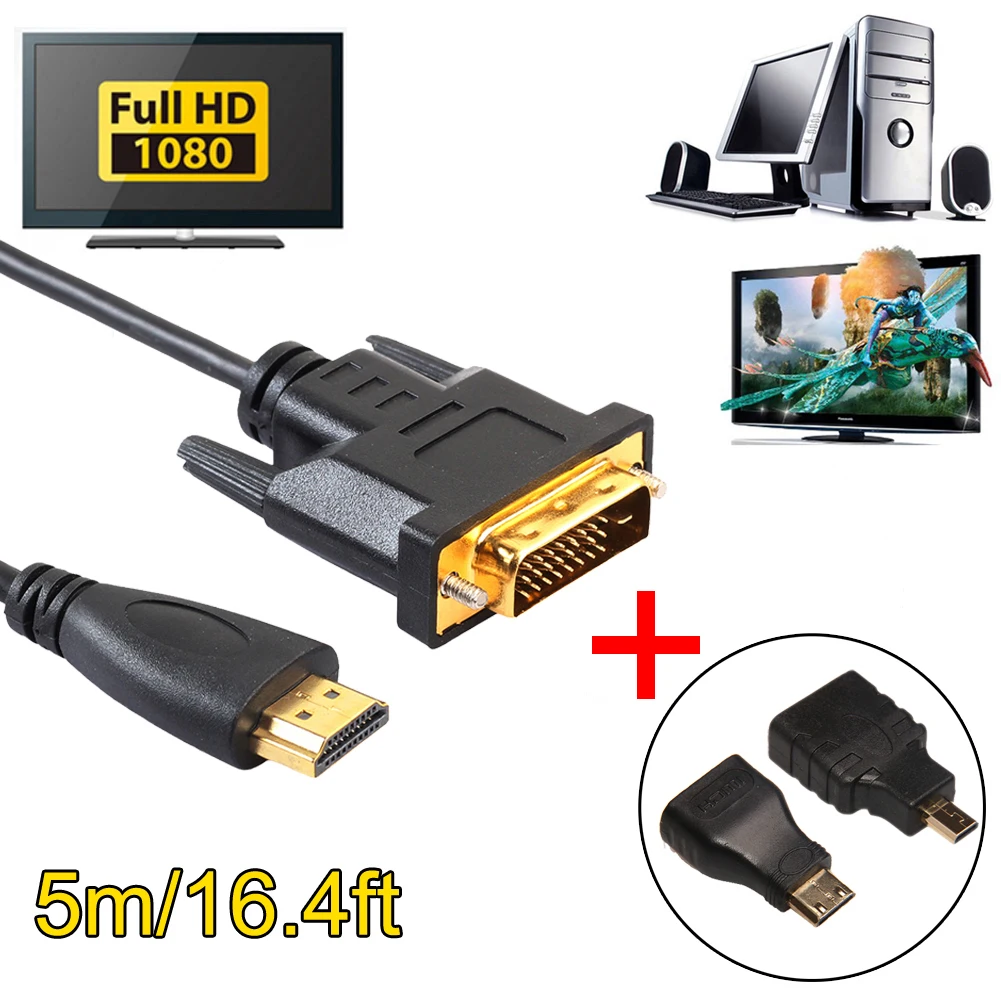 1 м/1,8 м/3 м/5 м HDMI к DVI m/m Мужской монитор для мужчин кабель дисплея с микро HDMI мини-конвертер HDMI