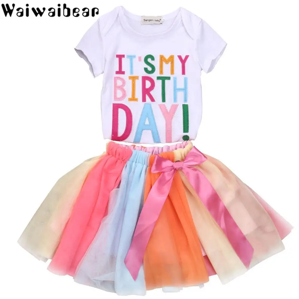 Waiwaibear/Новые летние комплекты для малышей Одежда новорожденных футболки с