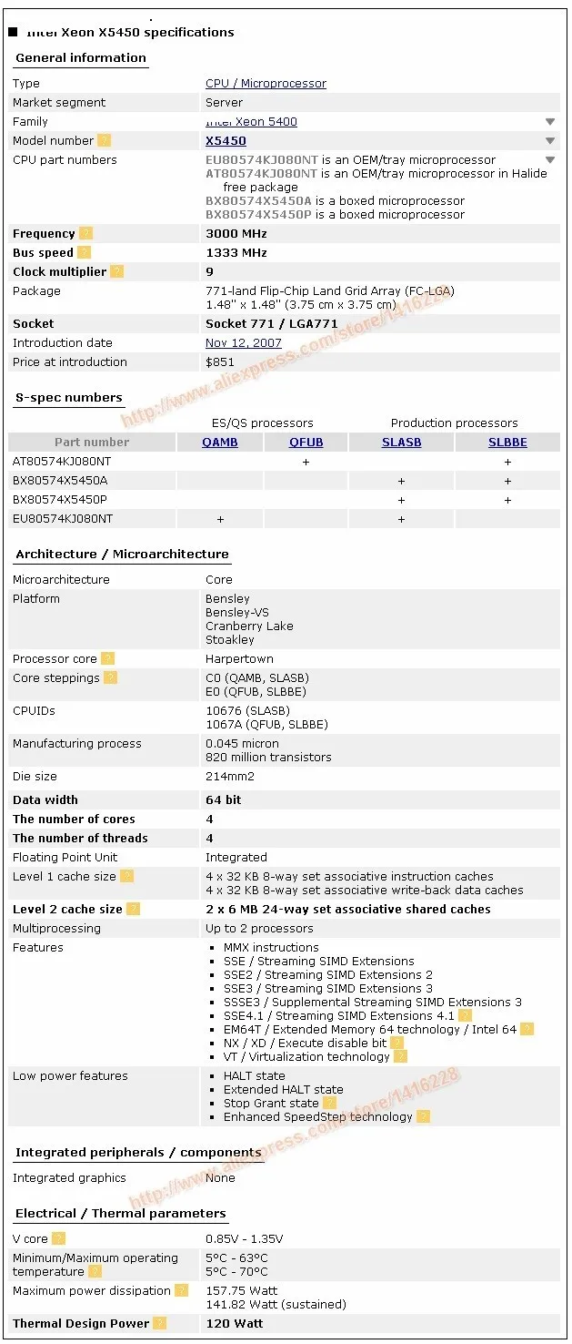 Xeon X5450 Processor 3.0GHz 12MB 1333MHz SLBBE SLASB Close to Core 2 Quad q9650 works on LGA775 motherboard
