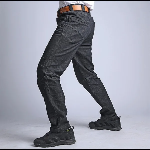 Городские военные рабочие джинсы мужские повседневные многокарманные стрейч тактические брюки мотоциклетные брюки Slim Fit джинсовые байкерские джинсы - Цвет: Черный