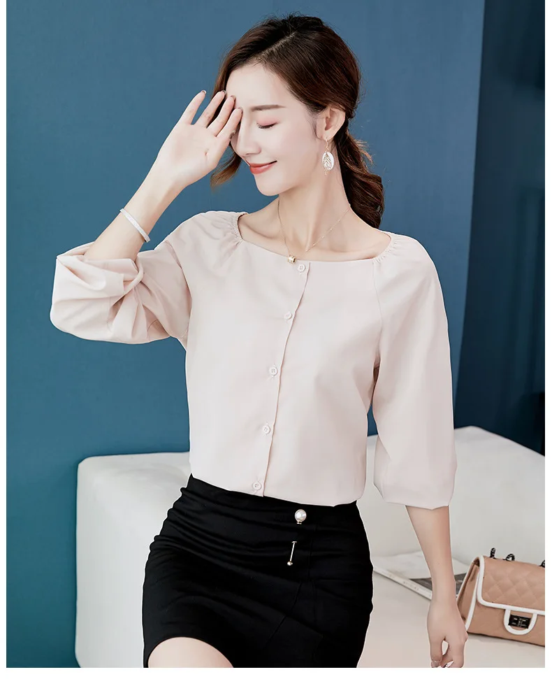 Осень, повседневная женская рубашка с круглым вырезом и длинным рукавом, Корейская женская одежда, обтягивающая шифоновая блузка, элегантные женские топы