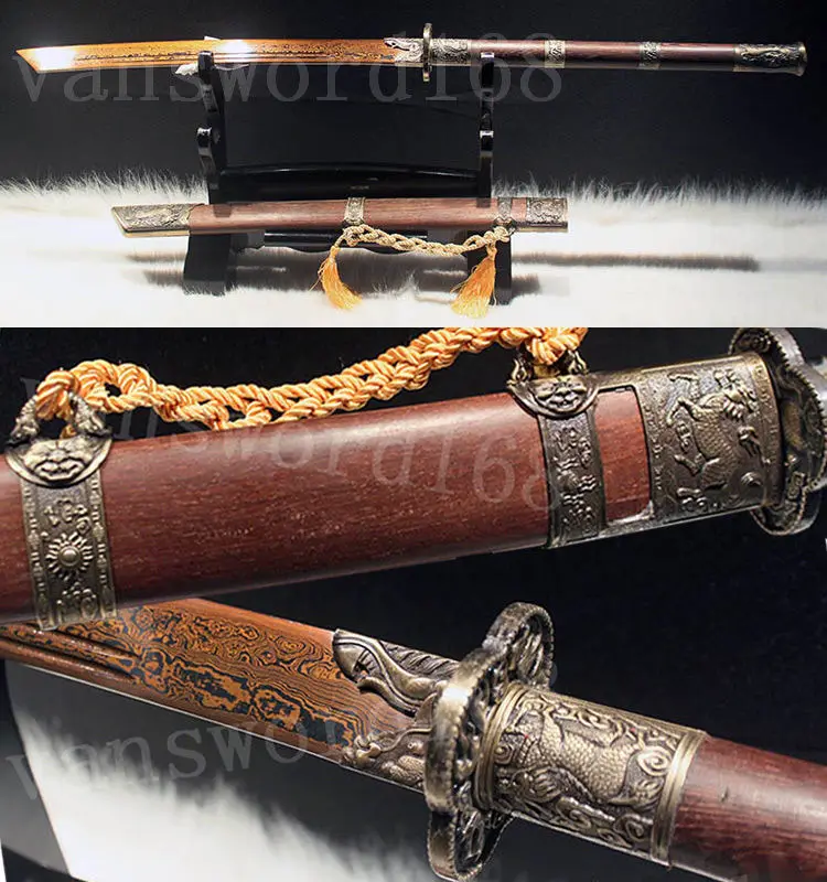 

HAND FORGE RED FOLDED STEEL FULL TANG BLADE REAL CHINESE () DAO SHARPENED.