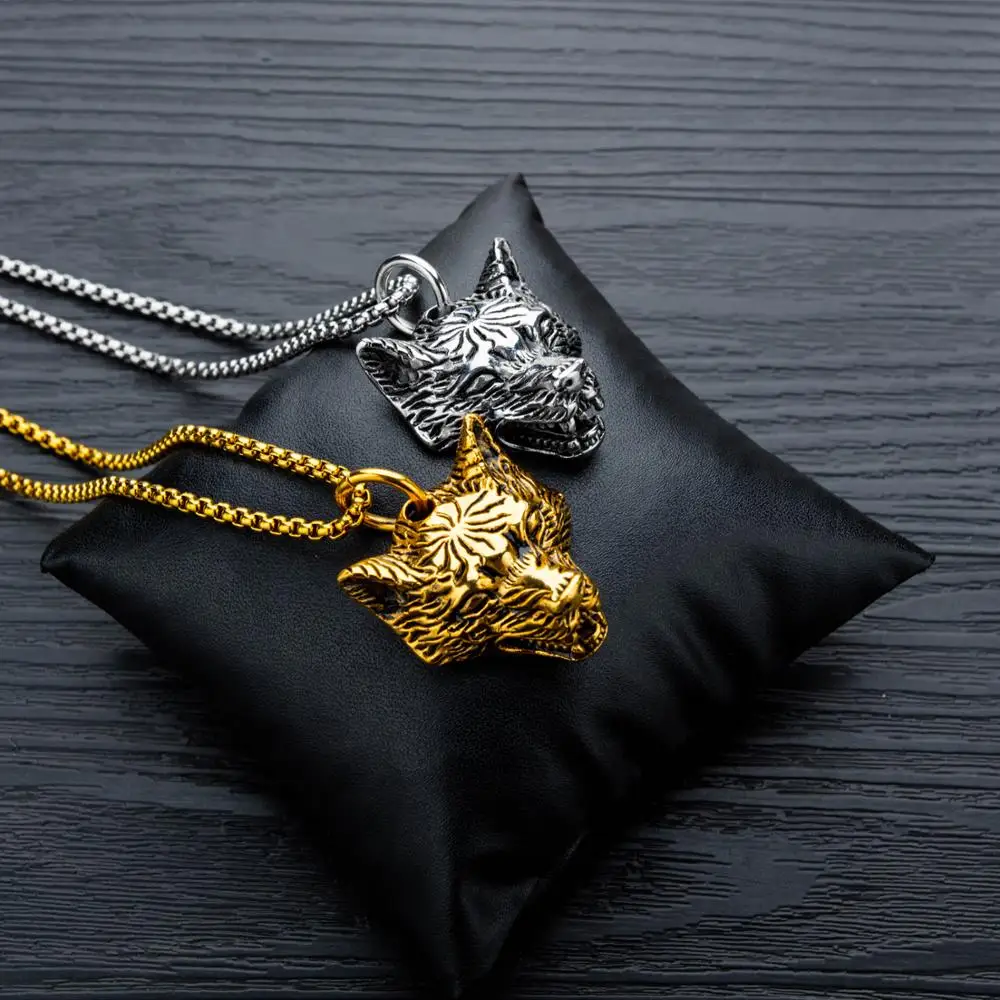 

Personality Vintage White&Golden Wolf Head Pendant Stainless Steel Fashion Necklace For Men Women Gift GX1503