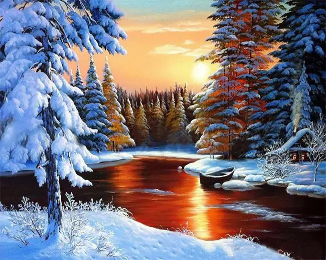 

CHUNXIA Framed DIY Painting By Numbers Snow Landscape Acrylic Painting Modern Picture Home Decor For Living Room 40x50cm