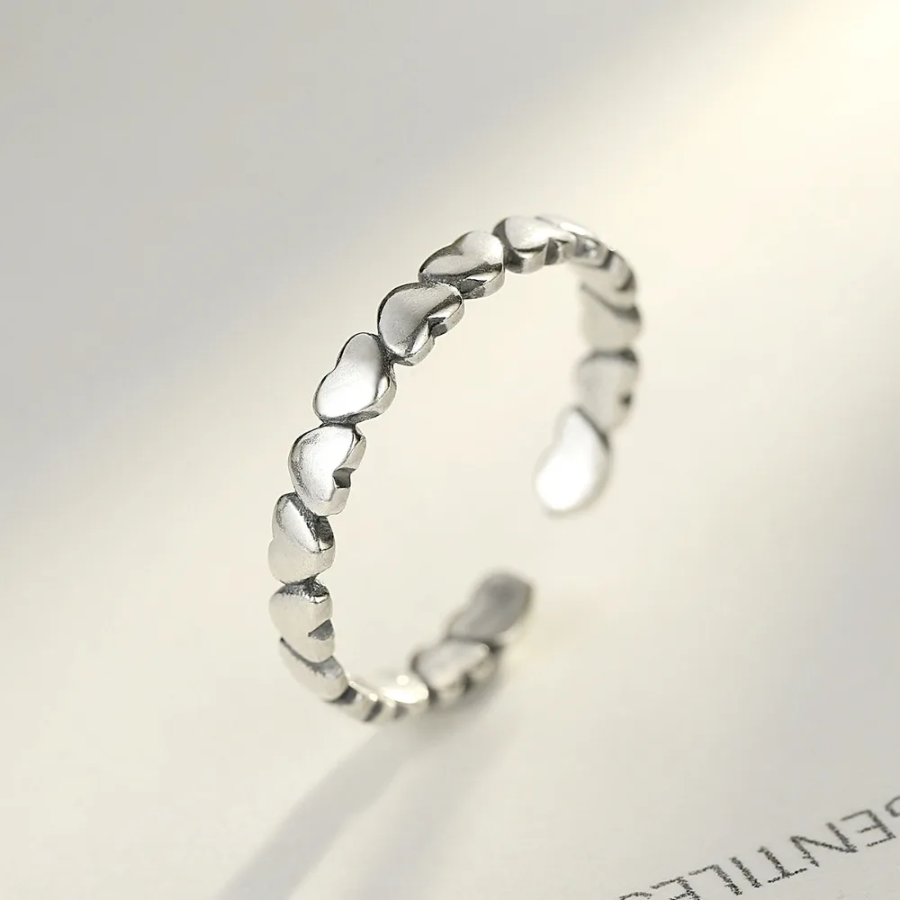 CZCITY стерлингового серебра 925 регулируемые кольца для женщин Минимализм Дизайн сердца Открытое кольцо подарок на день Святого Валентина