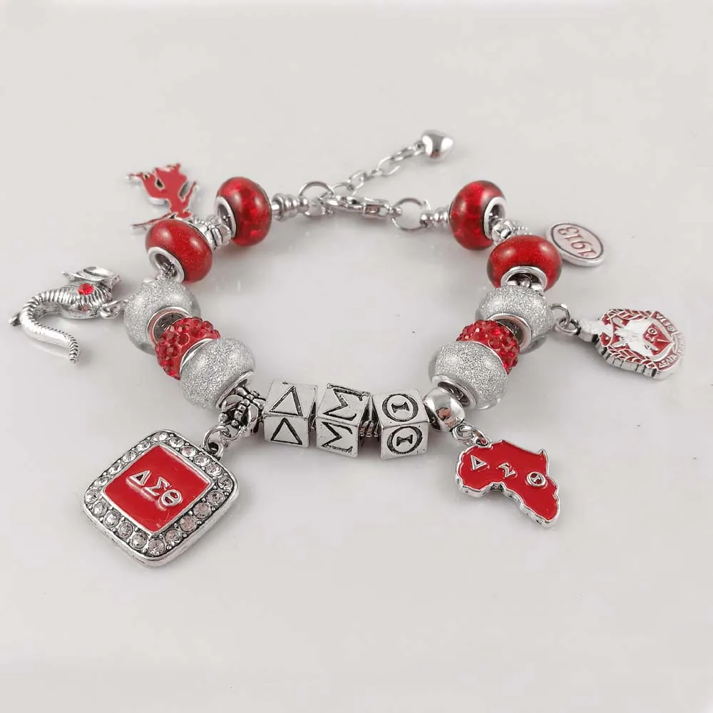 

Red Bead Delta Sigma Theta Sorority Founder Lady 1913 elephant Charm DST Bracelet Jewelry