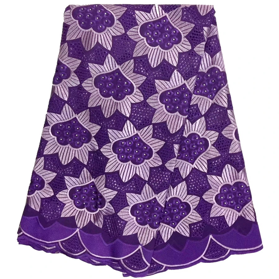 

New Arrival High Quality Swiss Voile Lace Fabric In Switzerland Fashion Embroidery African Lace Fabric For party dress purple