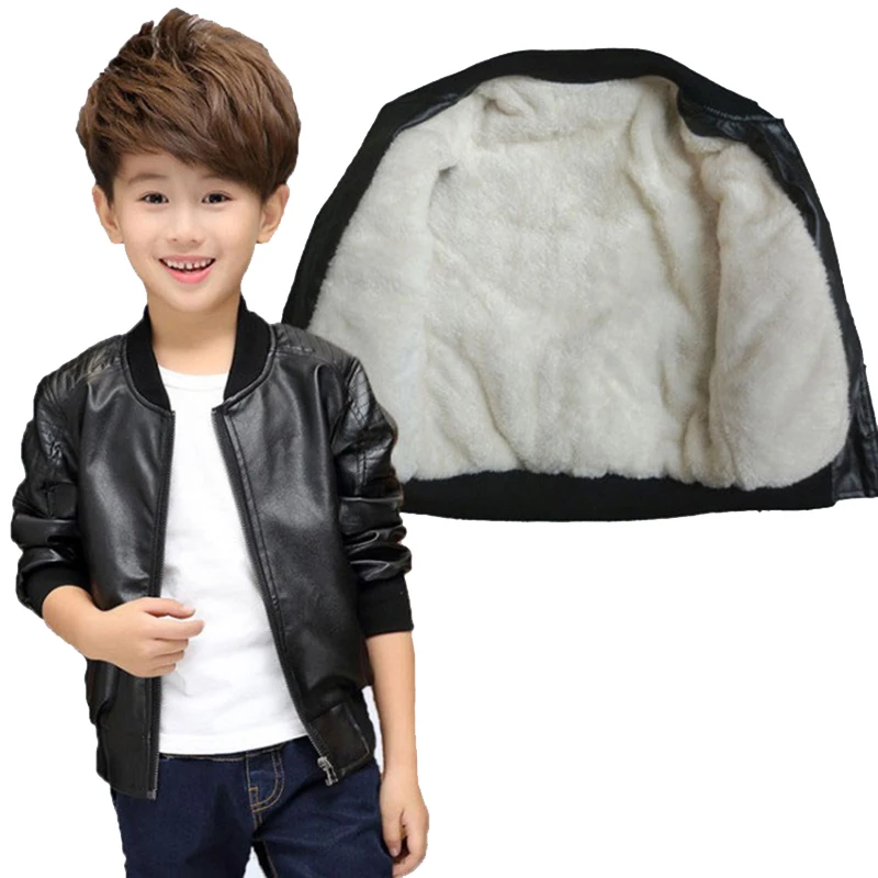 Детская куртка; куртка из искусственной кожи; сезон осень-зима; коллекция года; толстая флисовая повседневная детская теплая куртка из искусственной кожи для мальчиков