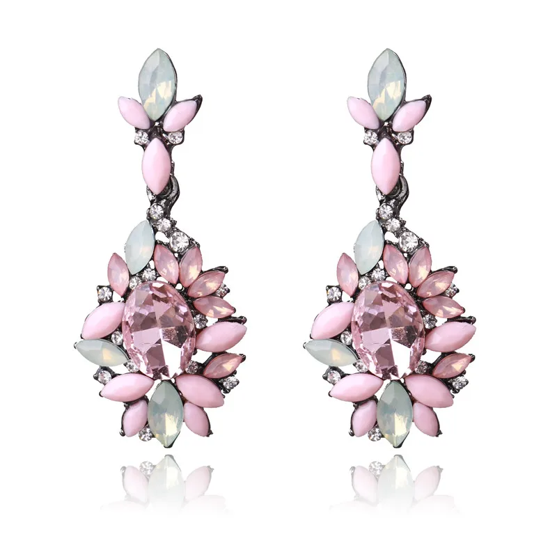 Ztech Pink Color Big Statement Crystal Earrings For Women Brincos Grandes New Arrival Fashionable Rhinestone Drop Earring - Окраска металла: Drop Earrings