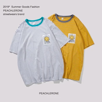 

2019 Spring And Summer New Korean Version Of The Tide Male Comfortable High Quality Sports Stripes Simple Cotton Loose T-shirt