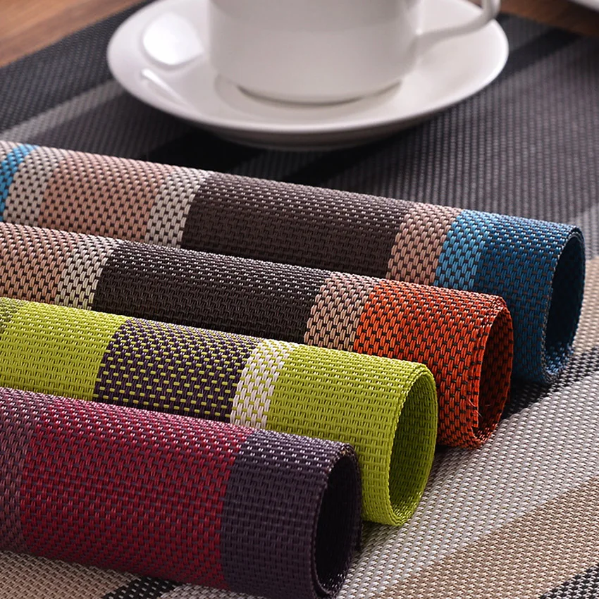  PVC Placemat Striped Slip-resistant Waterproof Table Mat Kitchen Dining Table Disc Pads Bowl Coaste