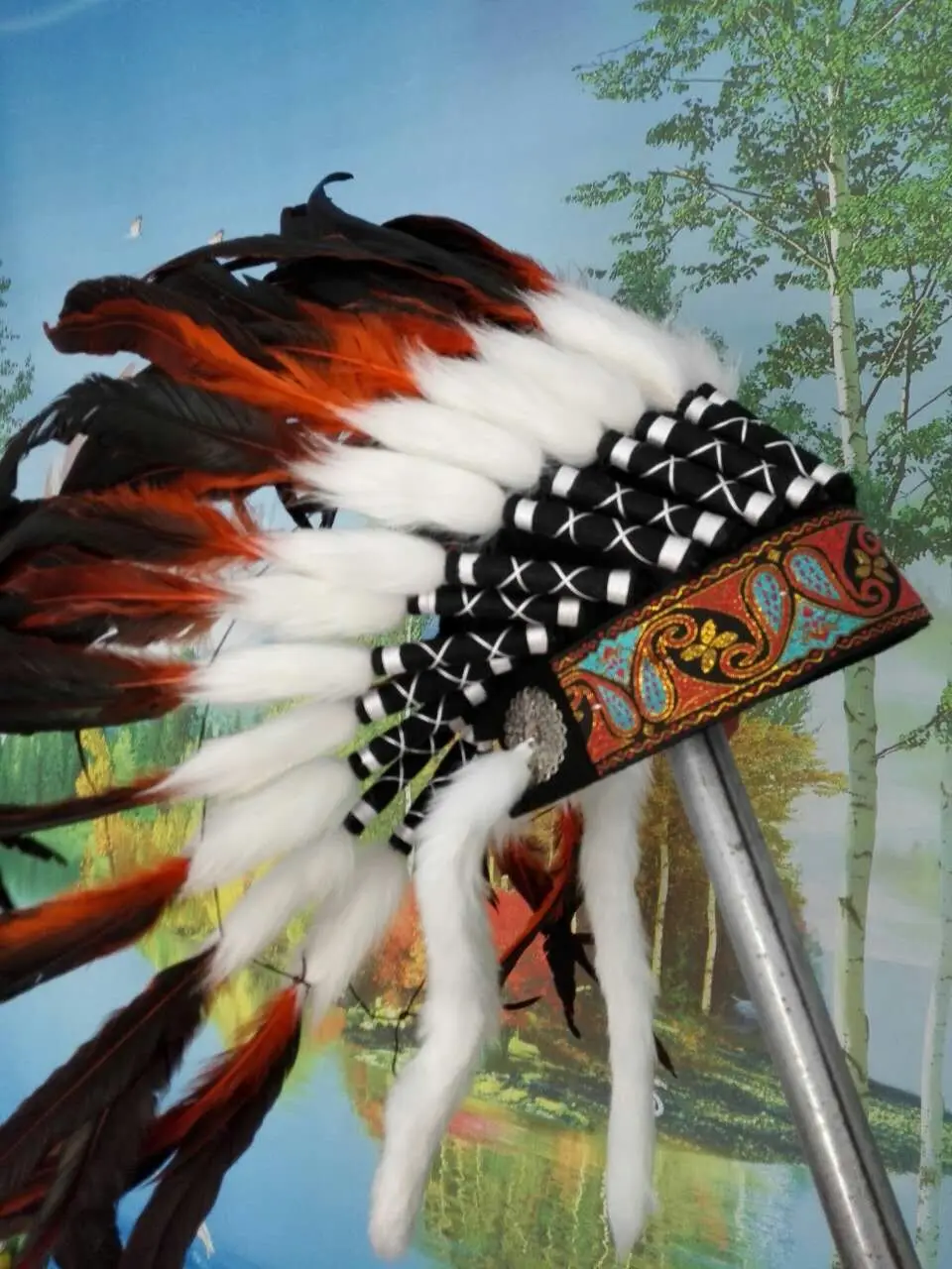 

21inch orange Indian feather Headdress war bonnet indian warbonnet feather hat halloween costumes