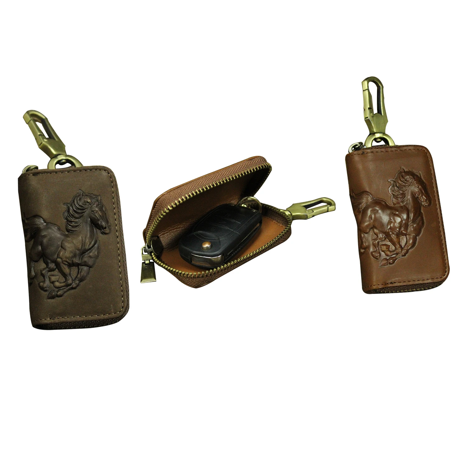 Men Car Key Wallets Holder Genuine Leather Car Zipper Bag Key Case