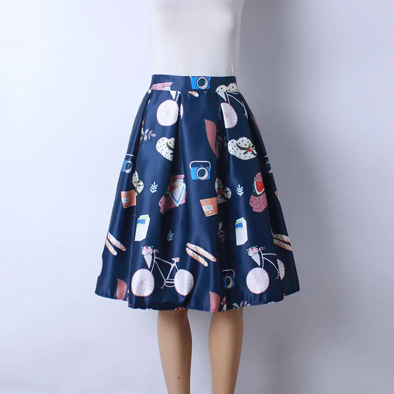 2016 Autumn New font b Women b font Fashion Satin Fabric Character Cartoon Print Middle Knee