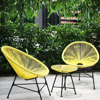 

3PCS/set Balcony Cafe Table&Chairs Set Creative Breathable Moon Chair Heavy Loading Plastic Wire+steel Patio Furniture Set