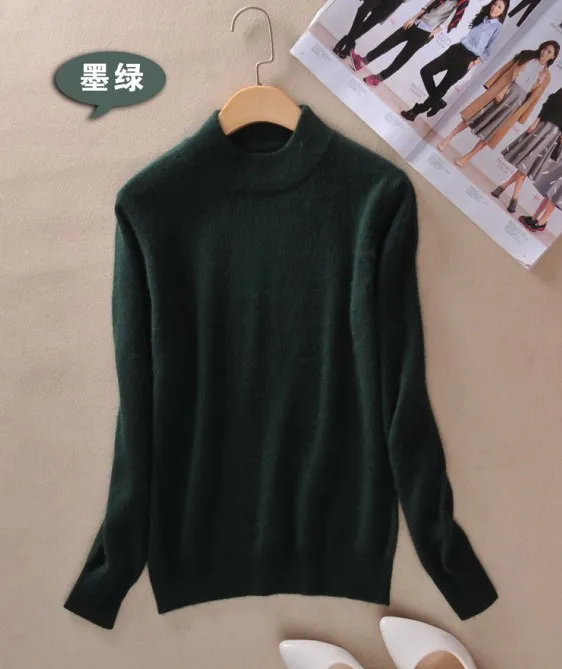 Осенний и зимний женский кашемировый свитер с полувысоким воротником, Короткие комплекты, свитер для самостоятельного выращивания, Одноцветный wi - Цвет: Dark green