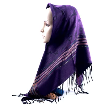 

Russian Retro Fringe Scarve Women Mercerized Cotton Muslim Hijab Head Scarf Shawl National Retro Tassels Pashmina 100x100cm