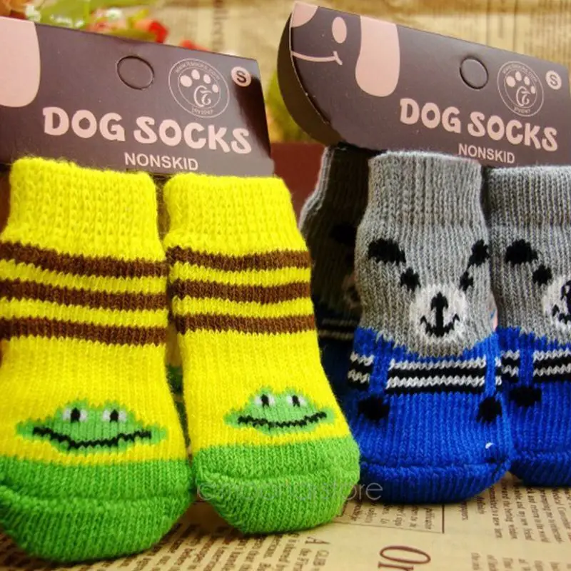 

Cute Small Pet Dog Warm Soft Knits Sock Anti Slip Skid Socks Bottom 4PCS