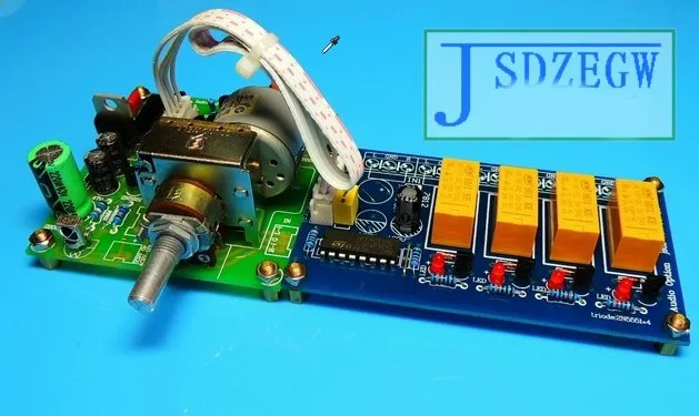 IR remote volume control potentiometer switch audio input select motor remote control preamp Finished board