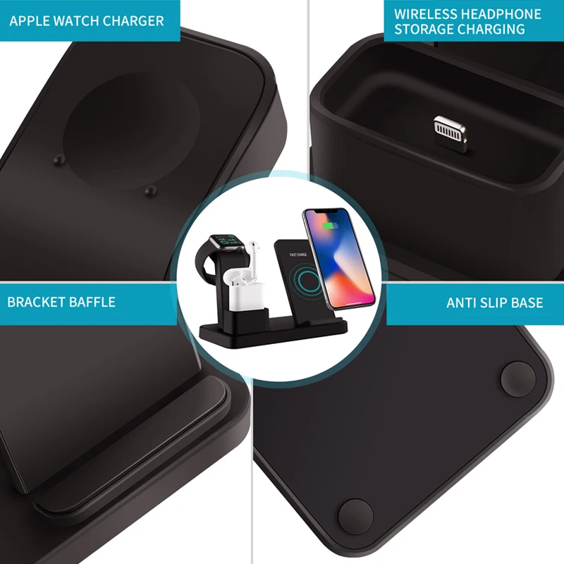Беспроводное зарядное устройство для быстрой зарядки Iphone X XS XR Max 8 Plus 3 в 1 беспроводная док-станция для зарядного устройства станция для Apple Watch 1 2 3 4 Airpods