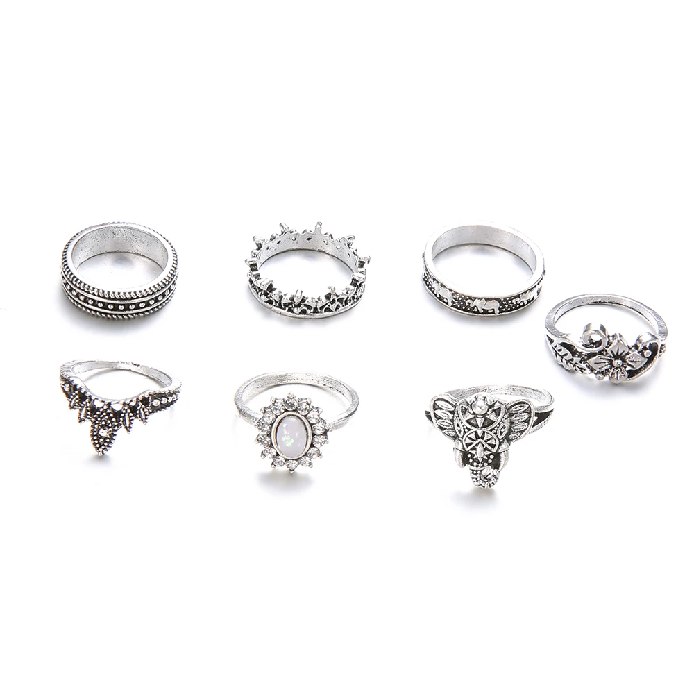 7-piezas-setBohemia-plata-antigua-elefante-flor-Rosa-coraz-n-corona-tallada-anillos-conjunto-nudillo-dedo (1)