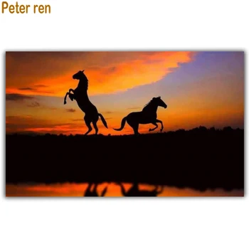 

Diy Diamond painting cross stitch full embroidery animal Square/Round Mosaic Rhinestone Home Decor Horse jumping in the sunset