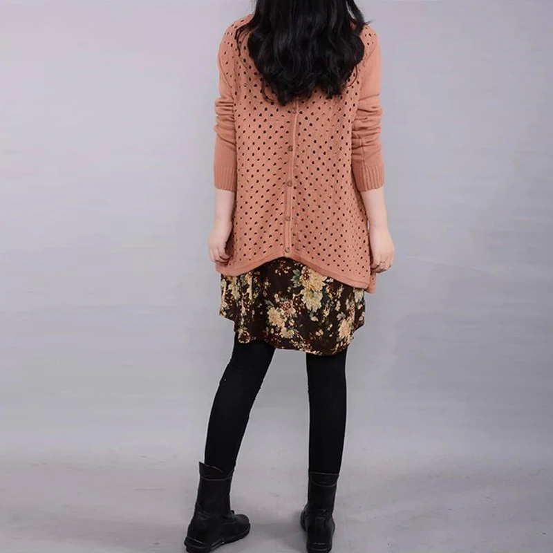 Autumn Winter Women's Long sleeve Knitted Floral Dress Loose Casual Party Dress