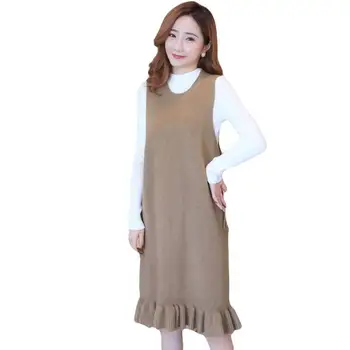 

2019 Maternity Nursing Dress Suits Pregnant Women Cotton Tops+Knitted Ruffles Vest Long Dress 2Pcs Sets Pregnancy Clothes Q306