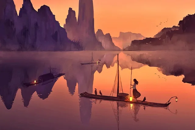 chinese landscape painting girl