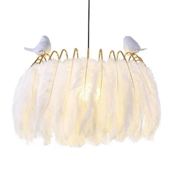 

Post-modern Luxurious Nordic White Feather Gold Iron Led E27 Pendant Light for Wedding Living Room Bedroom Dining Room 50cm 2230