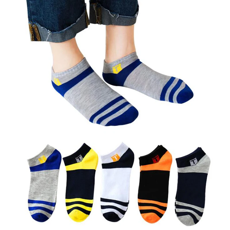 

5pairs/lot Summer Cotton Men's Socks Ankle Breathable Short Boat Socks Men Stripe Invisible Sock Casual Sport Funny Socks Male