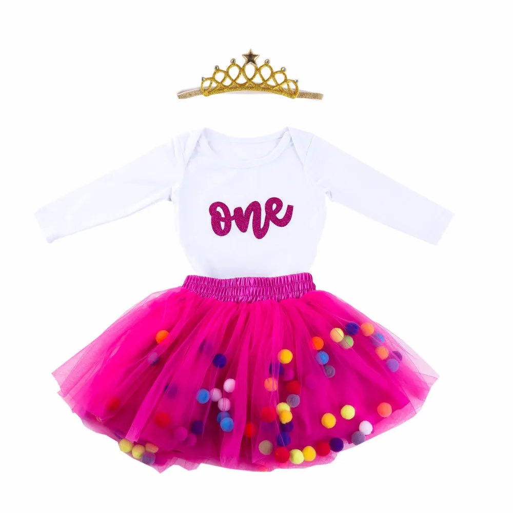 New Arrival 3PCs/Set Baby Girl Glitter One First Birthday Party Outfit
