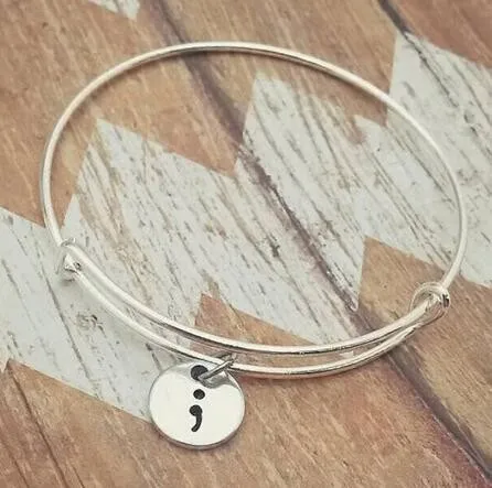 Горячая продажа Semicolon самоубийц осознание браслет ручной штампованный