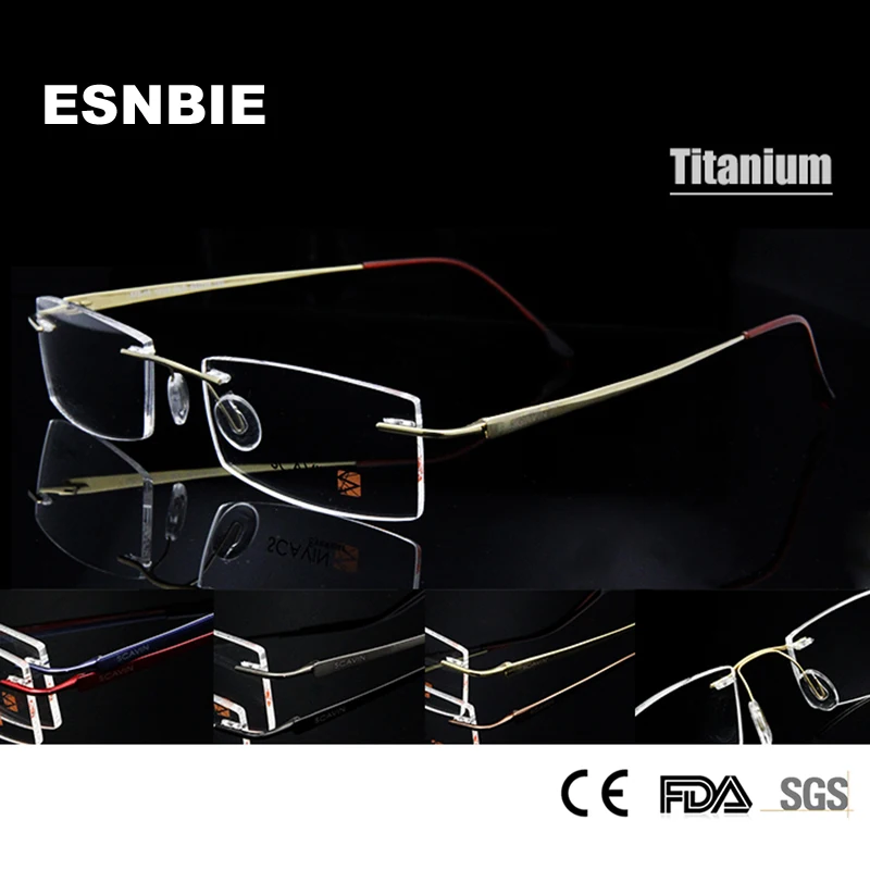

ESNBIE Square Frameless Glasses for Men Titanium Memory Rimless Glasses 7 Colors available Prescription Eyewear