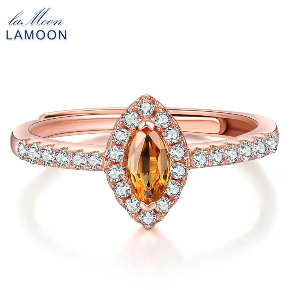 LAMOON Horse Eye Shape Natural Citrine 925 Sterling Silver Jewelry Wedding Ring with S925 For Women LMRI004
