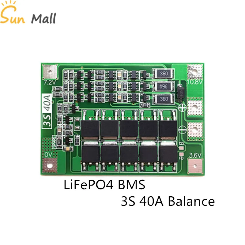 

3S 40A Balance Version 18650 LiFePO4 battery protection board /iron lithium BMSwith equalizing startable drill 9.6V 10.8V