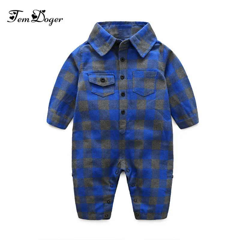 

Baby Rompers 2018 Autumn Baby Boy Romper Long Sleeve Plaid Gentleman Infant Jumpsuit Casual Outfit Playsuit Newborn Baby Clothes