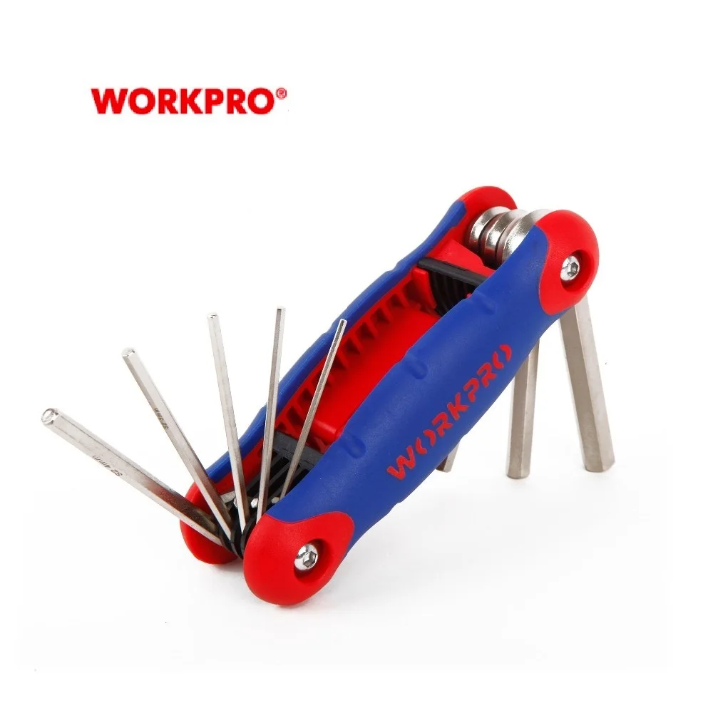 WORKPRO 8 Piece Folding Hex Key Set 1 Set Metric Chrome-Vanadium Steel Hardened and Tempered, WORKPRO 8 Piece Folding Hex Key Set 1 Set Metric Chrome-Vanadium Steel Hardened and Tempered,