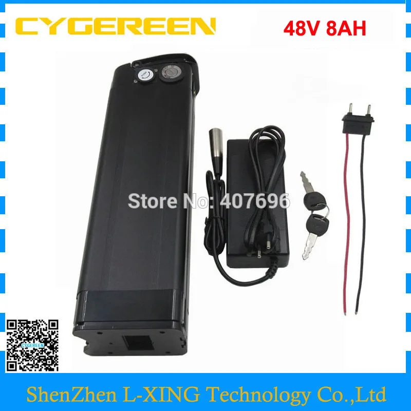 

Free customs duty 500W 48V 8AH lithium battery 48V silver fish battery with USB connector 48Volt Battery 8AH 54.6V 2A Charger