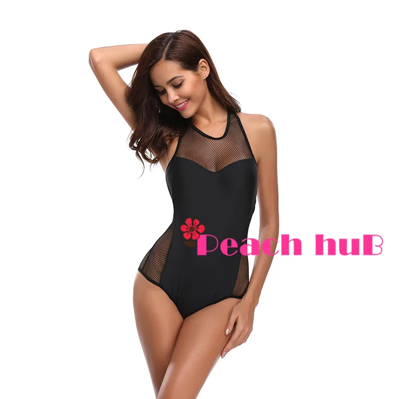 Sexy Mesh One Piece Black Swimsuit Woman Plus Size Female Monokini White Swimsuit Transparent Beach Swimming Suit  (3)