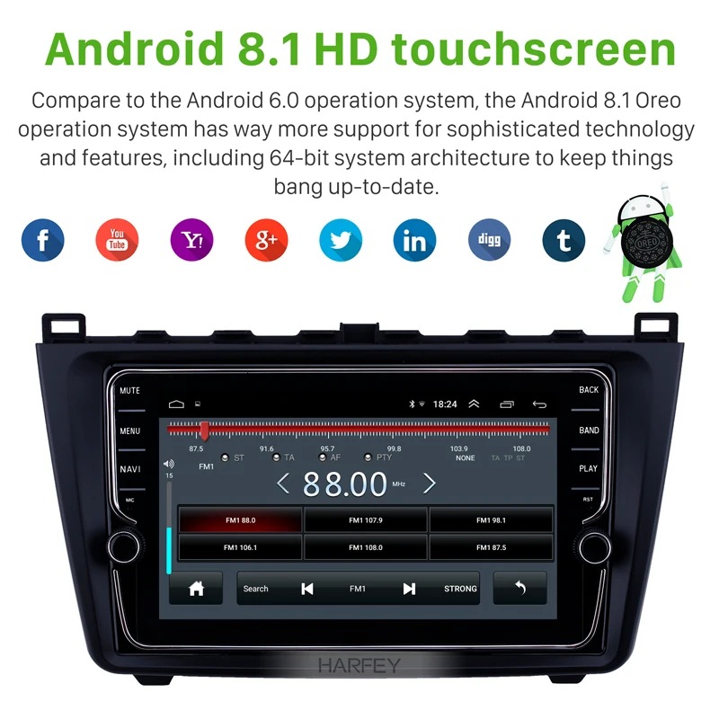 Cheap Harfey 2DIN 9 inch Android 8.1 Car Radio For Mazda 6 Rui wing 2008 2009-2014 Multimedia Player GPS Head Unit bluetooth stereo 2