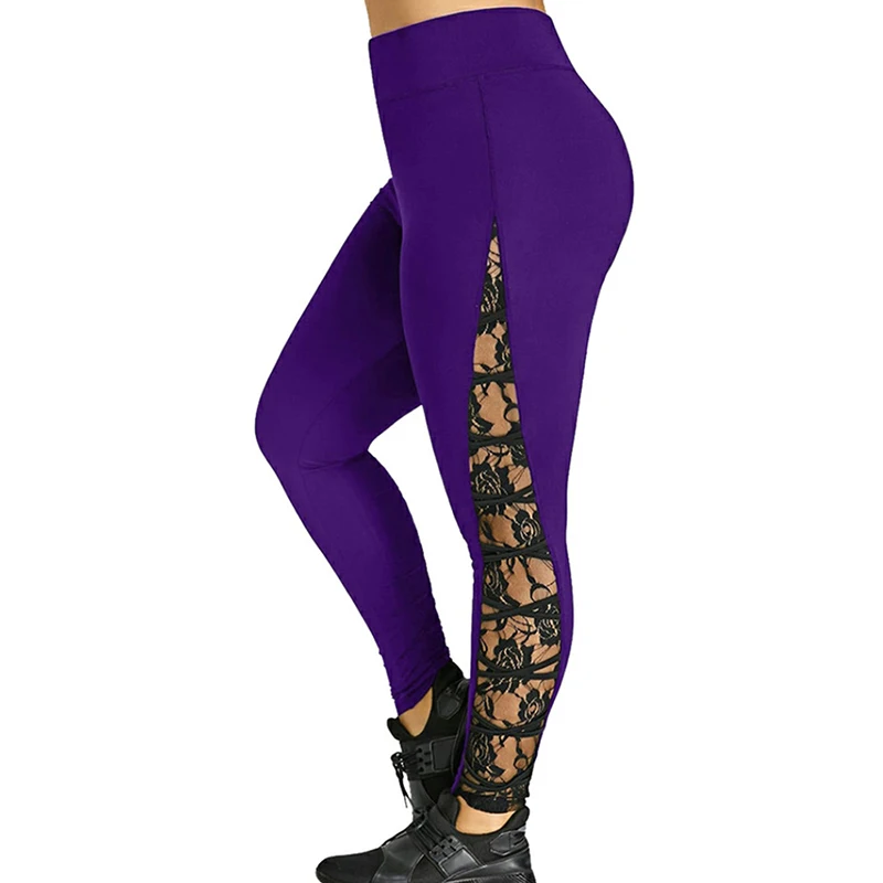 

High Waist Pants Floral Lace Slim Joggers Women Leggings Pants Streetwear Sport Black Flower Pants Female Capris Trousers D35