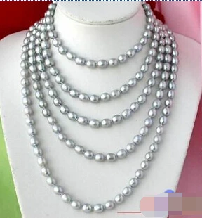 

HOT## Wholesale FREE SHIPPING >>>LONG 100" 11MM GRAY RICE FW CULTURED PEARL NECKLACE