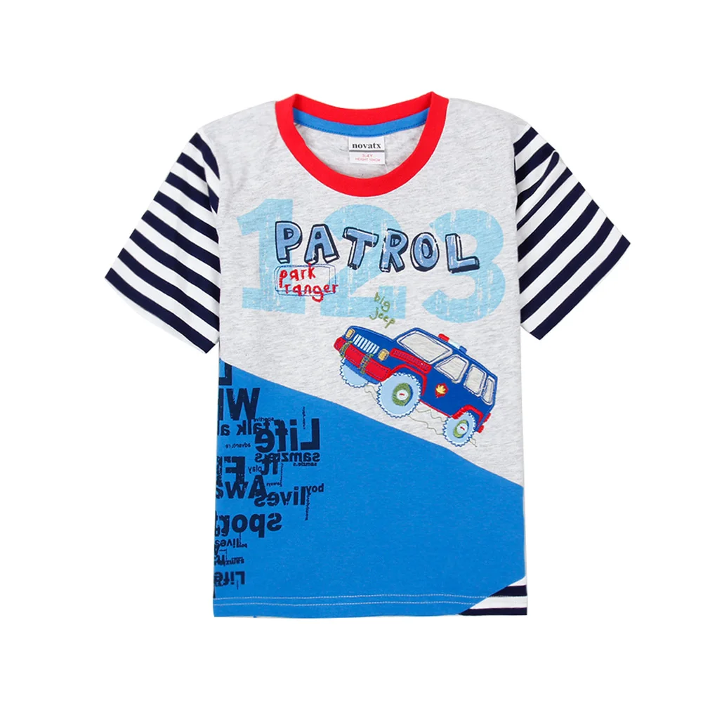 New Arrival Baby Boys T shirt Color Block Printed Pattern Striped Design Kids Tops Contrast