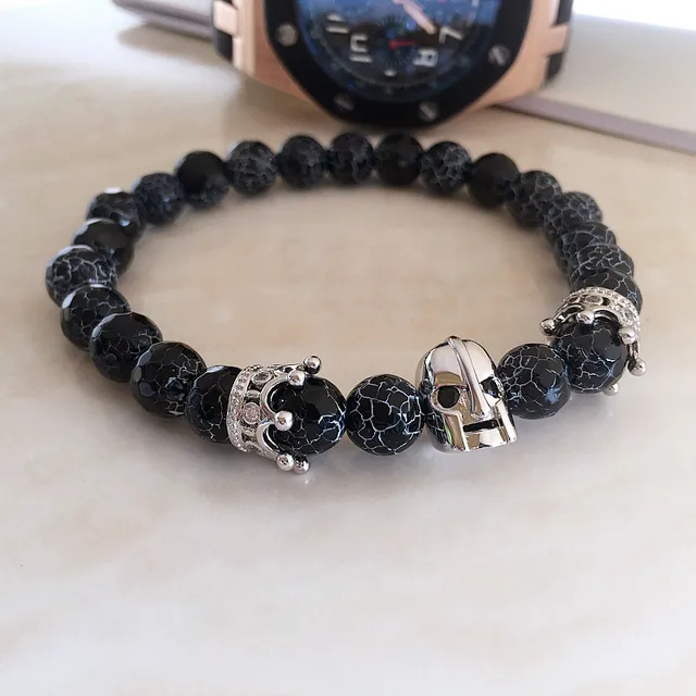 Mcllroy Beads Bracelet Men Roman Knight Spartan Helmet Bracelets Mcllroy Beads Bracelet Men Roman Knight Spartan Helmet Bracelets Natural Stone Crown Charm
