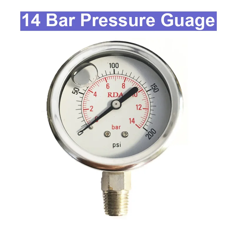 URANN 2pcs 0-200 PSI 2 Bar 7 bar 14 Bar 60mm Stainless Steel Hydraulic Liquid Filled Pressure Gauge NPT1/4 URANN 2pcs 0-200 PSI 2 Bar 7 bar 14 Bar 60mm Stainless Steel Hydraulic Liquid Filled Pressure Gauge NPT1/4