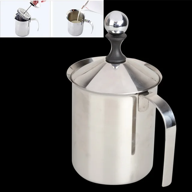 Cheap 800ML Stainless Steel Milk Frother Cappuccino Creamer Foam Pull Flower Cup Double Mesh Milk Frothers Jug Mugs Coffee Accessories