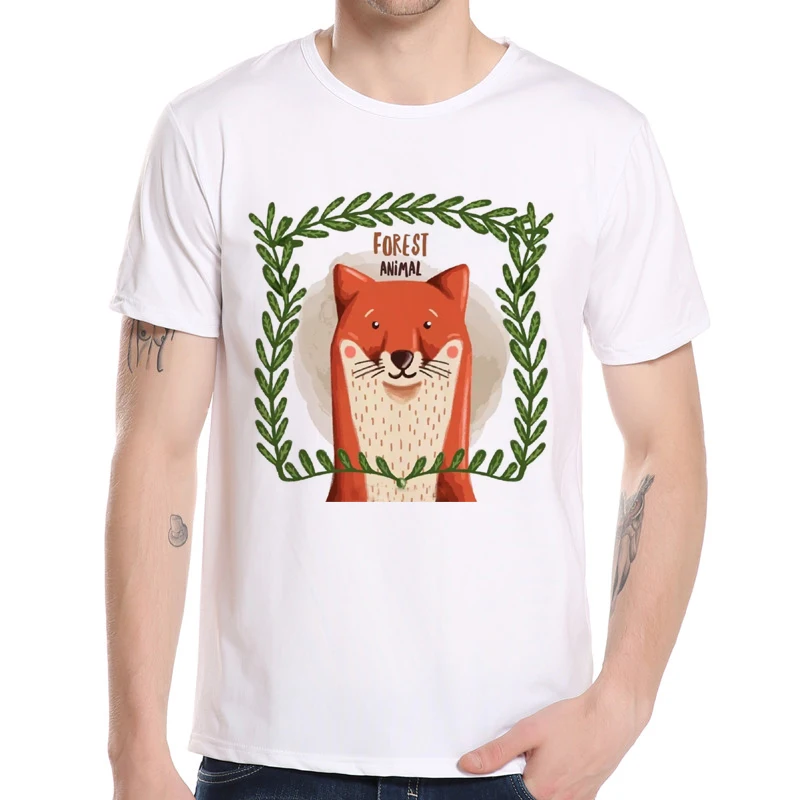 

New summer fashion design men's short sleeve fox T-shirt cute fox print top shirt hipster cool boy Tees Top brand clothing N8-7#