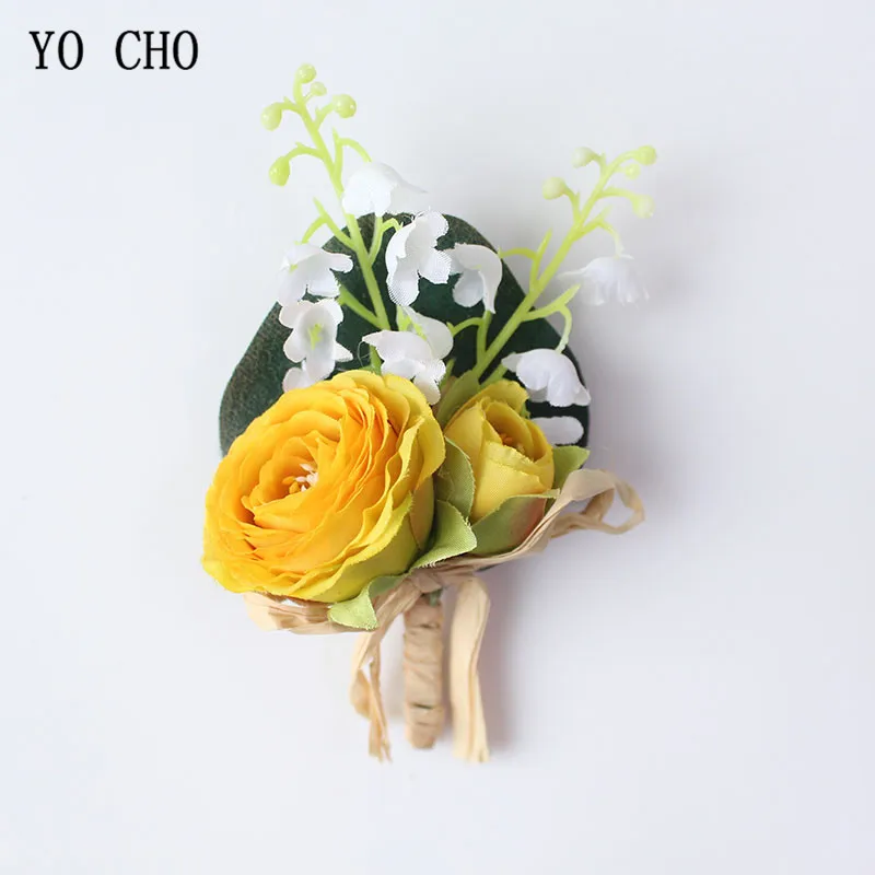 Boutonniere Flowers wedding wrist corsage flowers silk roses yellow  (34)